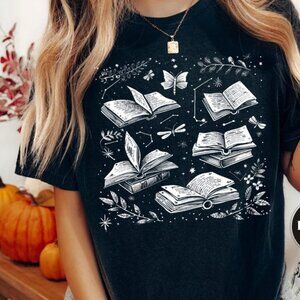 Cottagecore Enchanted Books T-Shirt | Celestial Bookworm Tee
